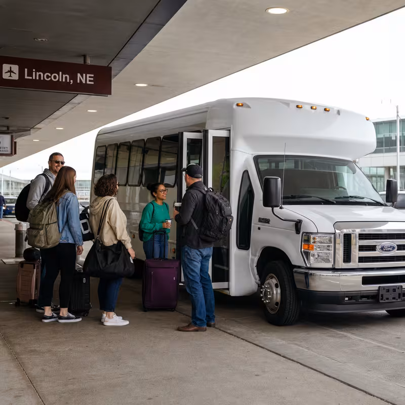 Black Mercedes Sprinter van staged for an Lincoln Airport Transportation group