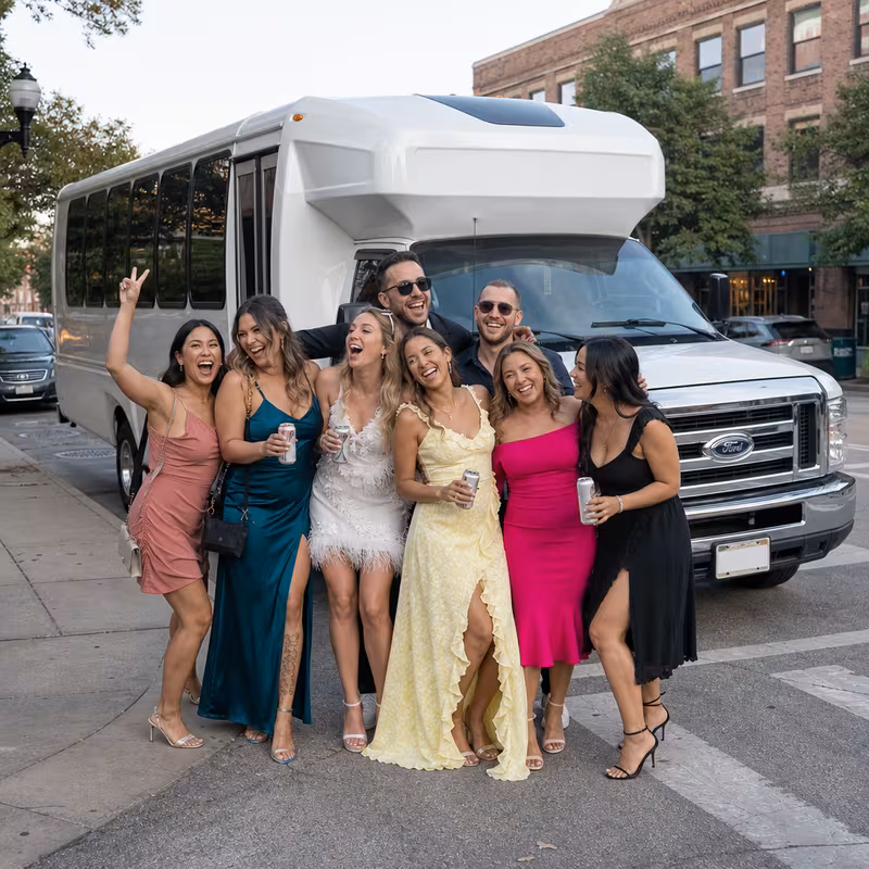 Black Mercedes Sprinter van staged for an Lincoln Bachelor & Bachelorette Transportation group