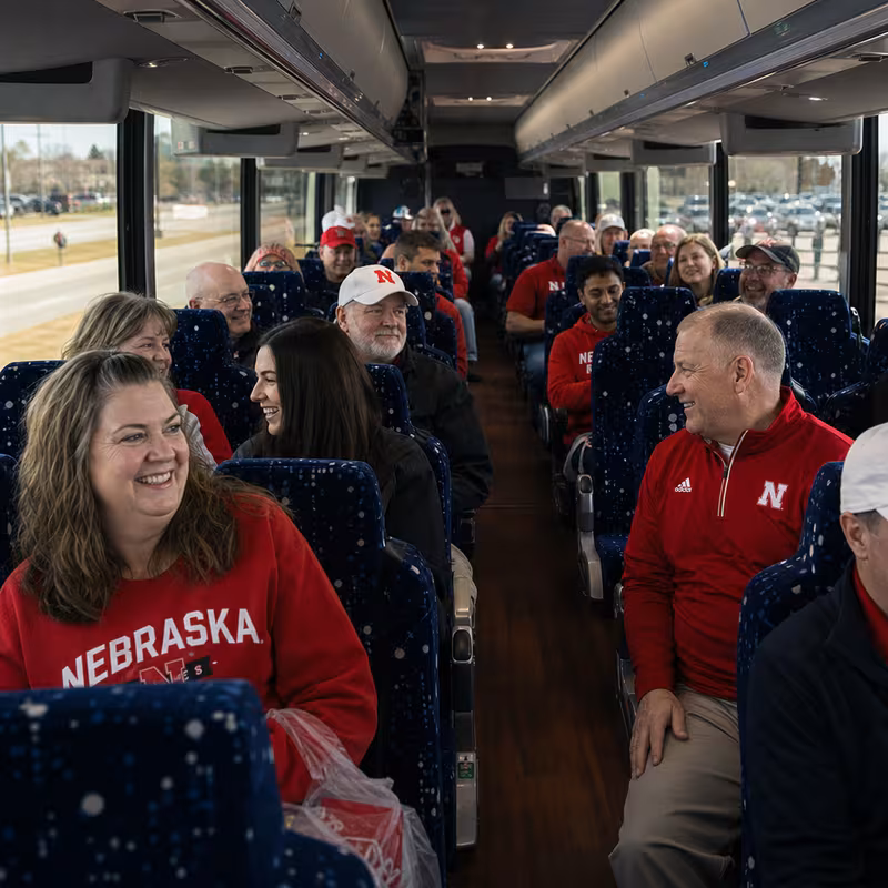 Passenger seating aboard a Lincoln party bus rental