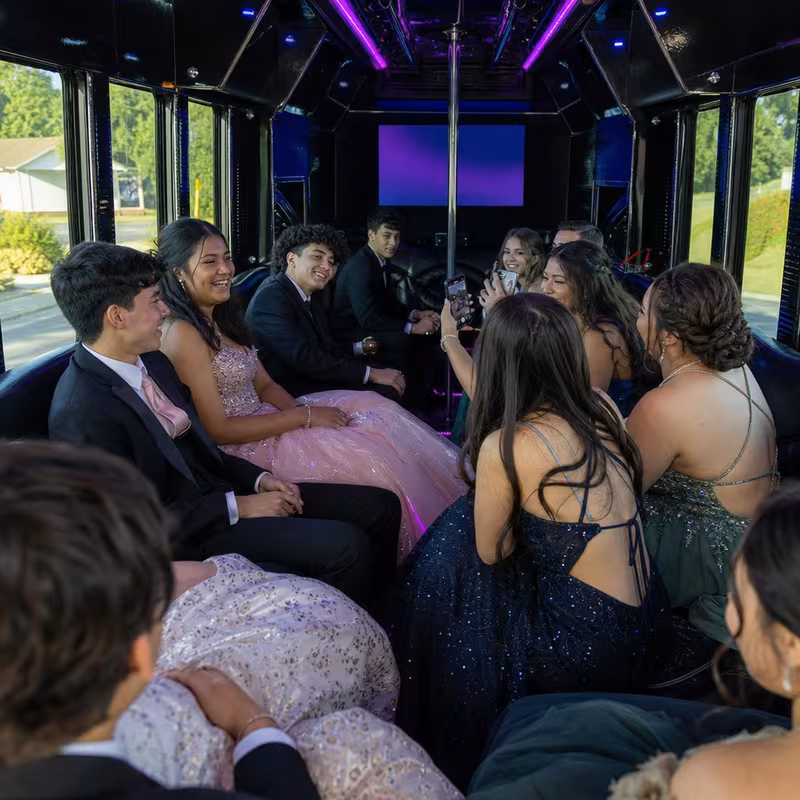 Black Mercedes Sprinter van staged for an Lincoln Prom & Homecoming Transportation group